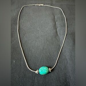 Vintage 925 Silver Choker with Single Turquoise Nugget